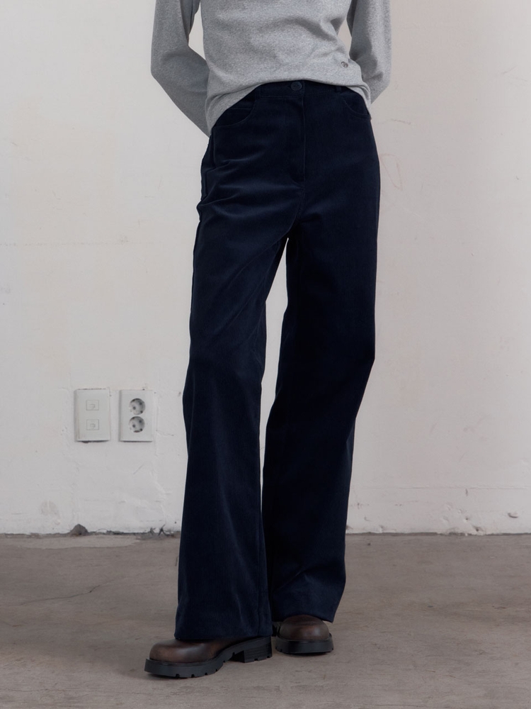 High Waist Straight Corduroy Pants (Navy)