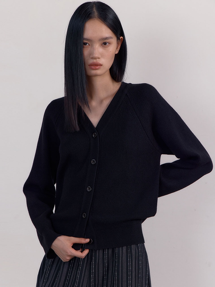 Essential V-neck Cardigan (Black)