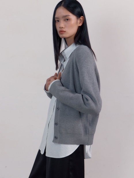 Essential V-neck Cardigan (Melange Grey)