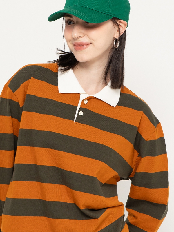 CHILDHOOD STRIPE COLLER POLO T-SHIRT KHAKI