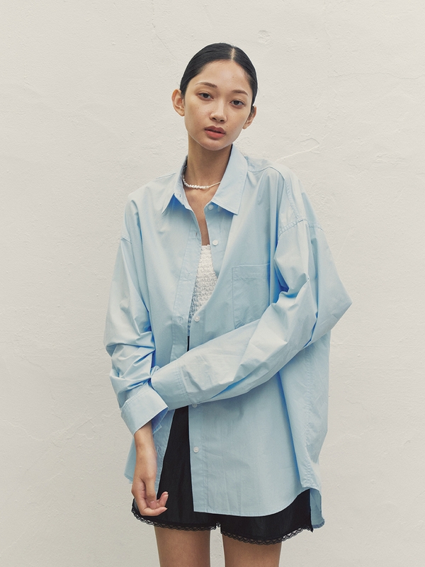 BASIC OVERSIZED-FIT LOGO SHIRT BLUE MBDFTO011BL