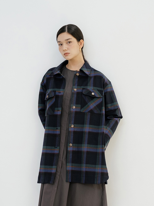 Navy Plaid Shirt Jacket