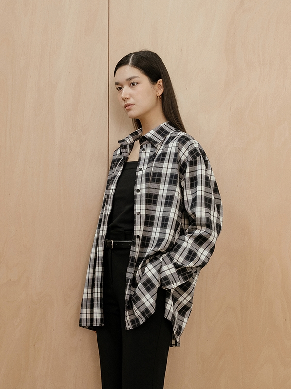 Black Check Oversized Shirt