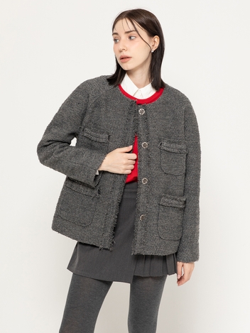 WOOL TWEED DROP SHOULDER MIDI JACKET GREY