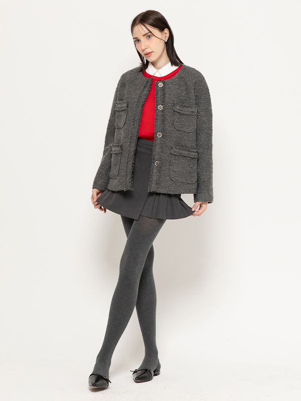 WOOL TWEED DROP SHOULDER MIDI JACKET GREY