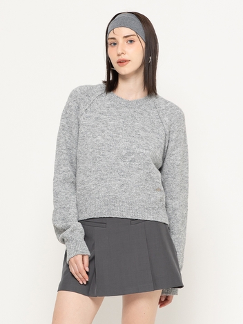 WOOL BLEND CROP KNIT PULLOVER GREY