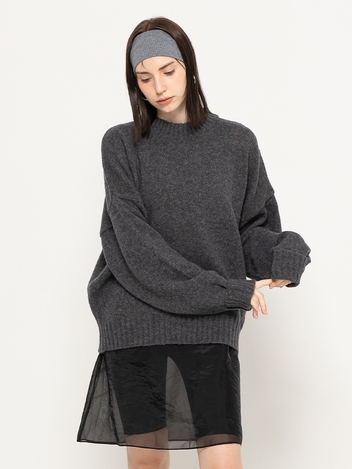 WOOL BLEND LOOSEFIT LONG KNIT PULLOVER CHARCOAL