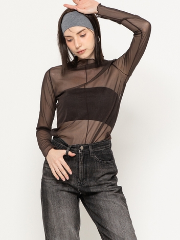 SEE THROUGH LONG SLEEVE TURTLE NECK BROWN