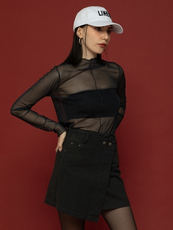 SEE THROUGH LONG SLEEVE TURTLE NECK CHARCOAL