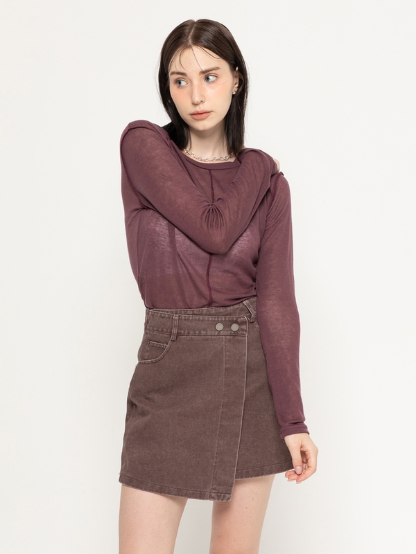 UNBALANCE WASHED MINI SKIRT BURGANDY