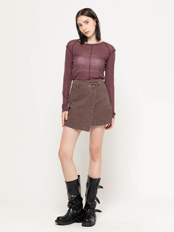 UNBALANCE WASHED MINI SKIRT BURGANDY