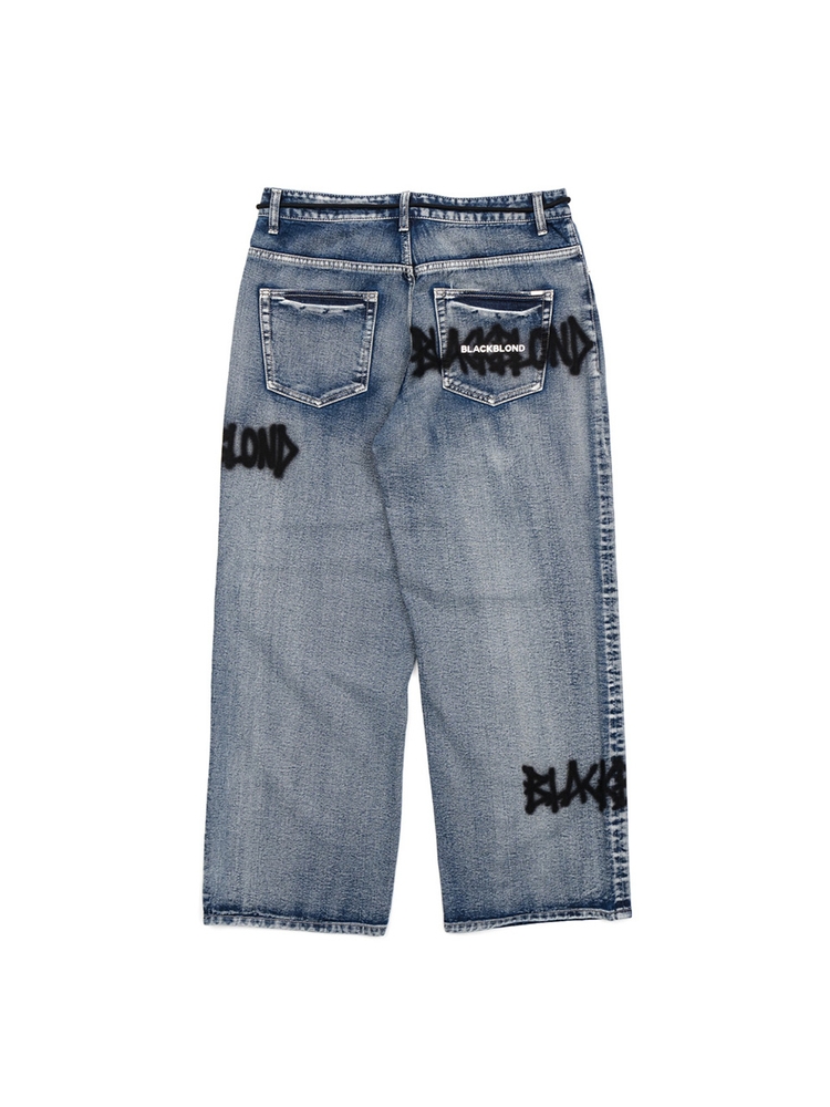 BBD Graffiti Metal Logo Denim Pants (Smoke Blue)