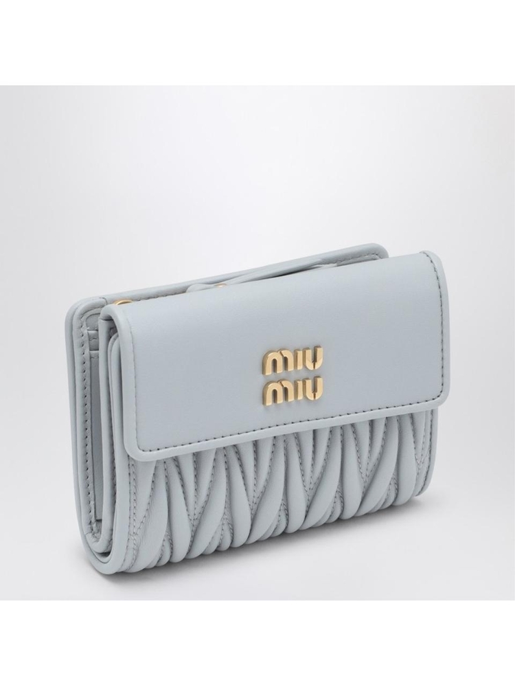 미우미우 FW24 Miu Miu Pearl-coloured matelasse leather small wallet 5ML0022FPP White