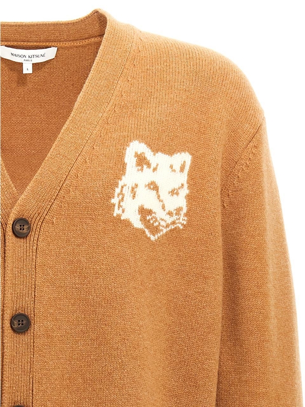 메종키츠네 FW24 Fox Head cardigan NM00508KM0329P270 Brown