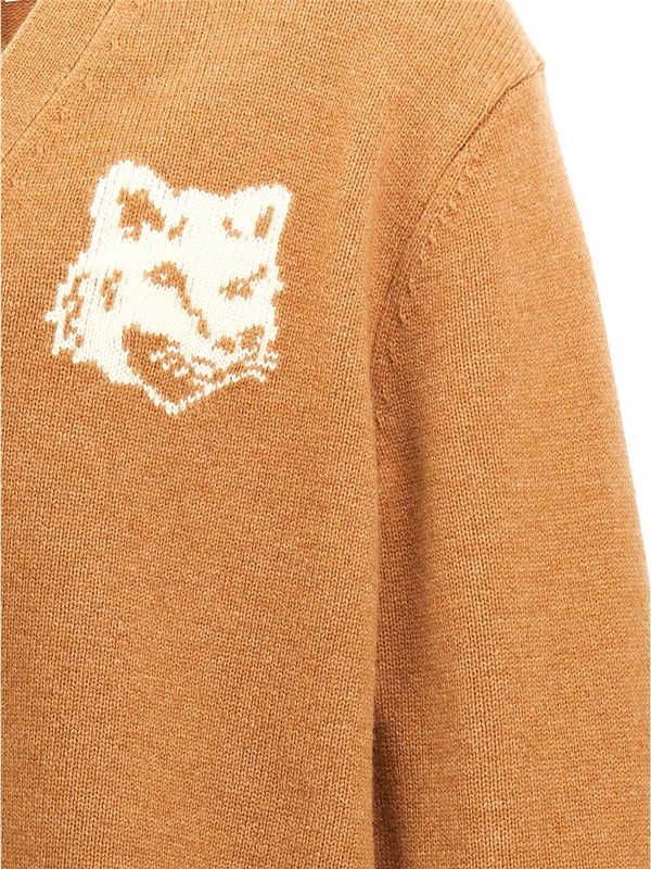 메종키츠네 FW24 Fox Head cardigan NM00508KM0329P270 Brown