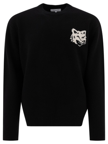 메종키츠네 FW24 Fox Head Intarsia sweater NM00808KM0329P199 Black  