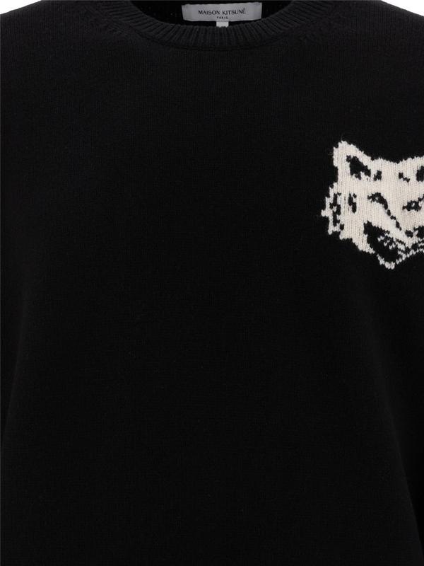 메종키츠네 FW24 Fox Head Intarsia sweater NM00808KM0329P199 Black  