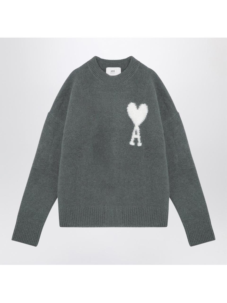 아미 FW24 Ami Paris Antique clay Ami De Coeur alpaca jumper UKS025UKN0032 Blue