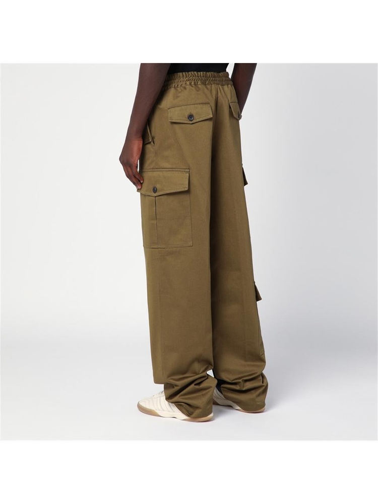 웨일스 보너 FW24 WALES BONNER Green khaki cotton trousers MA24TR01CO04 Green