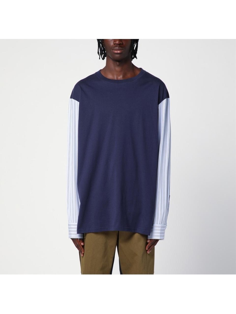 웨일스 보너 FW24 WALES BONNER Navy blue T-shirt in organic cotton MA24JE21JE04 Blue