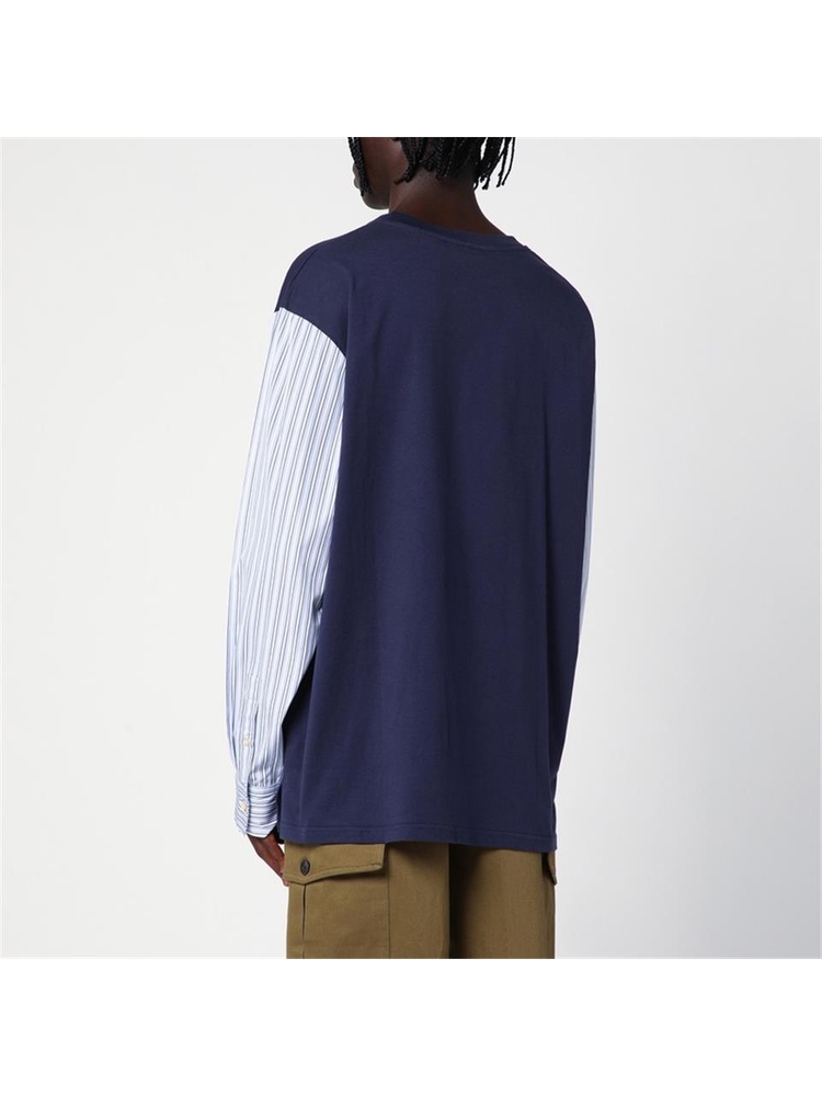 웨일스 보너 FW24 WALES BONNER Navy blue T-shirt in organic cotton MA24JE21JE04 Blue