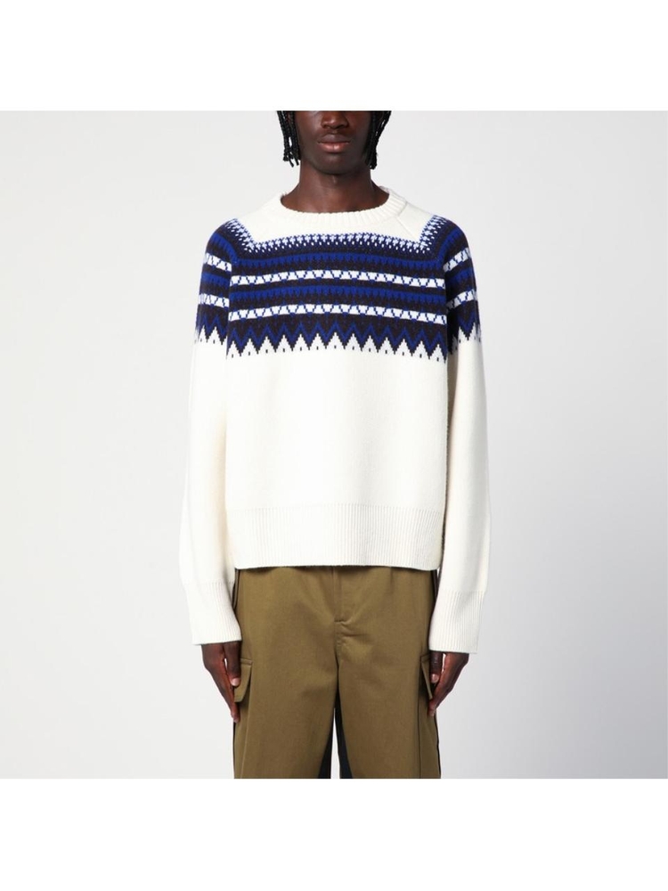 웨일스 보너 FW24 WALES BONNER Ivory/blue Mist Fair Isle jumper UA24KN21WO09 White