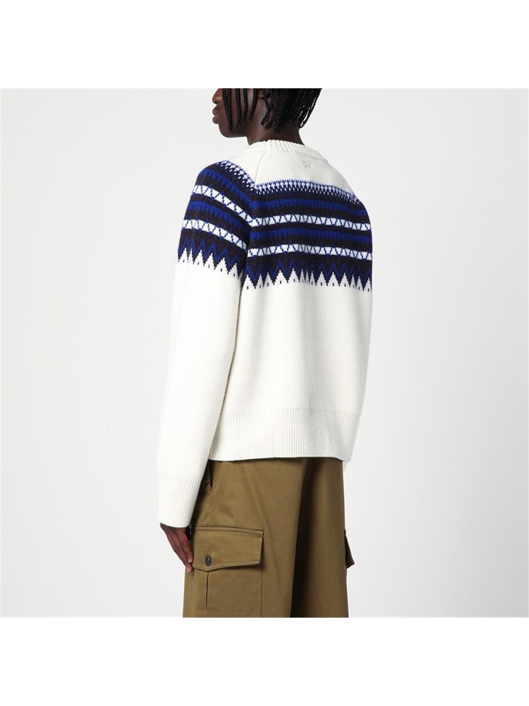 웨일스 보너 FW24 WALES BONNER Ivory/blue Mist Fair Isle jumper UA24KN21WO09 White