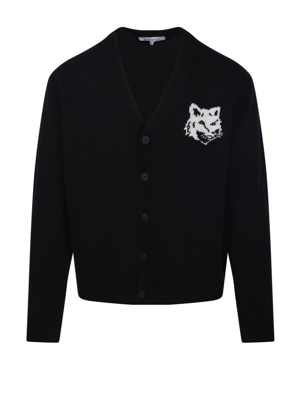 메종키츠네 FW24 FOX HEAD INTARSIA COMFORT CARDIGAN NM00508KM0329 Black