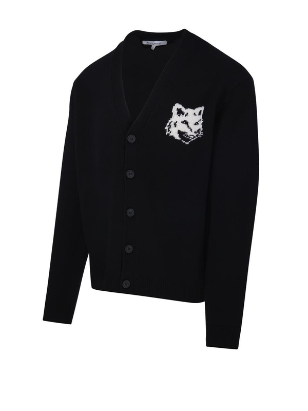 메종키츠네 FW24 FOX HEAD INTARSIA COMFORT CARDIGAN NM00508KM0329 Black