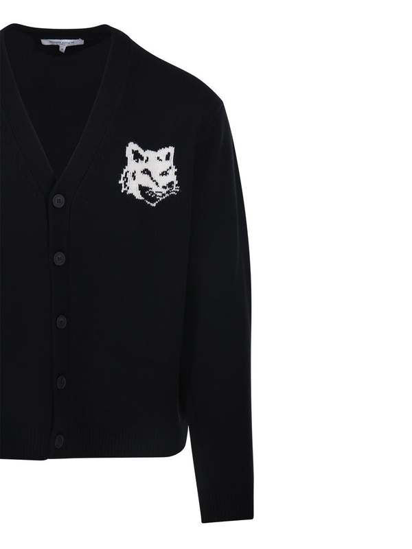 메종키츠네 FW24 FOX HEAD INTARSIA COMFORT CARDIGAN NM00508KM0329 Black