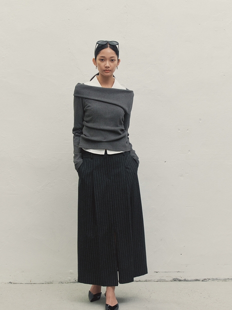 LOW RISE STRIPE RIBBON SKIRT DARK GRAY MBDFSK001DG