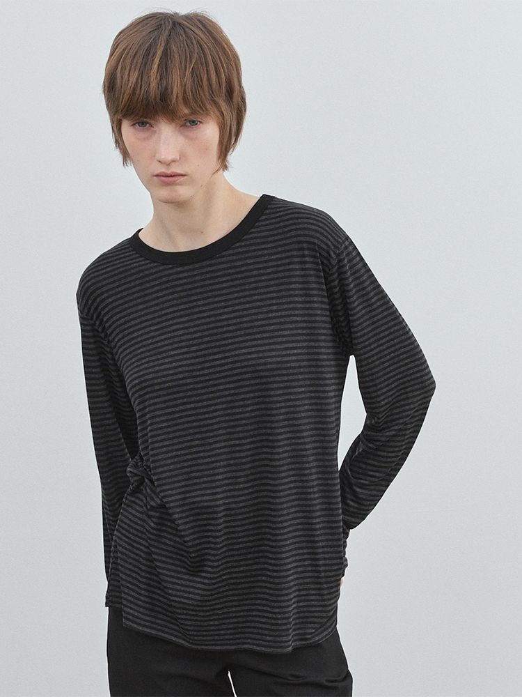 Loose fit Stripe T-shirt(Charcoal)