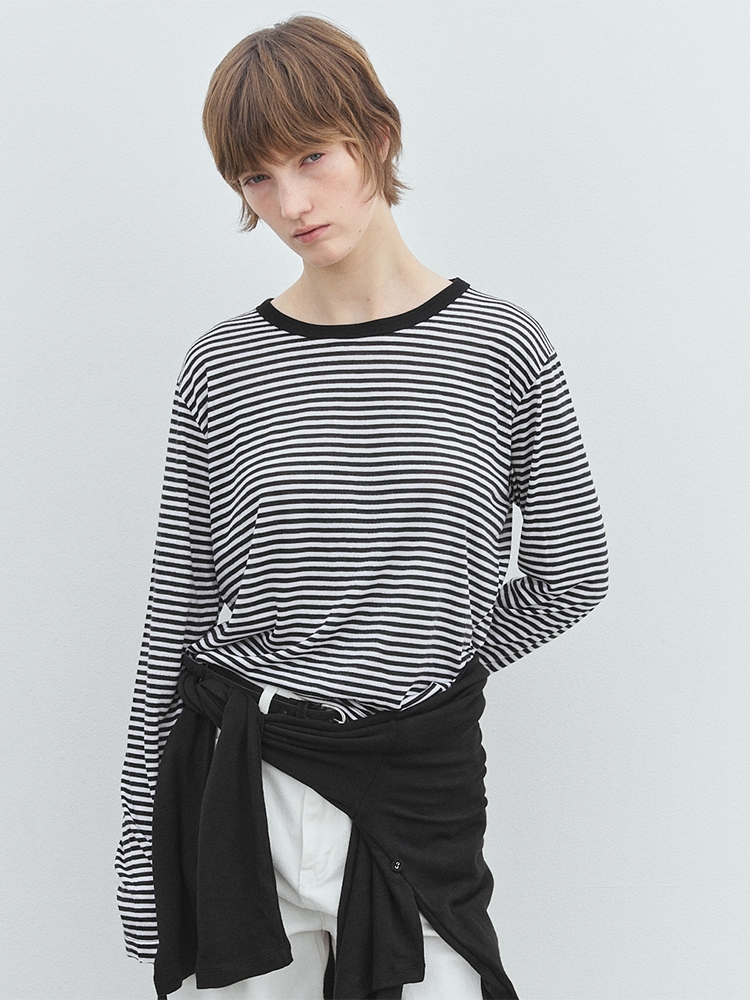 Loose fit Stripe T-shirt(White)