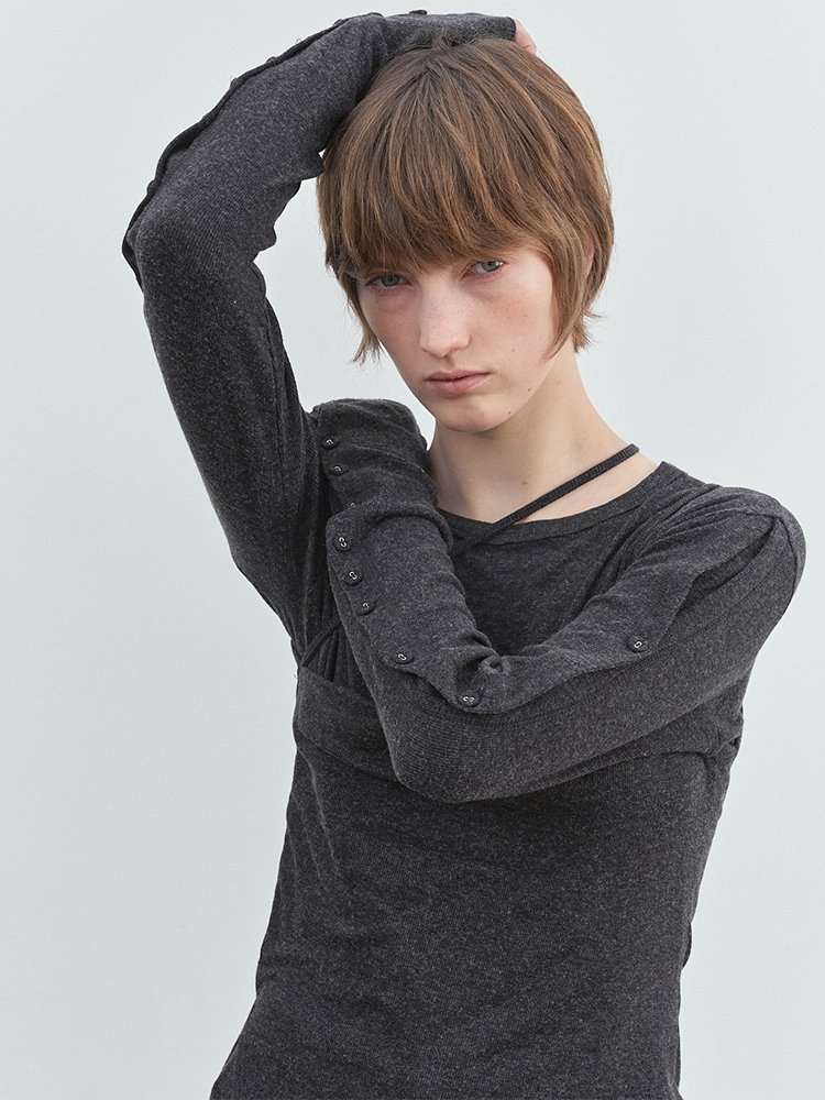 Button ribbed Top(Charcoal)