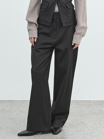 Plain wide pants(Black)