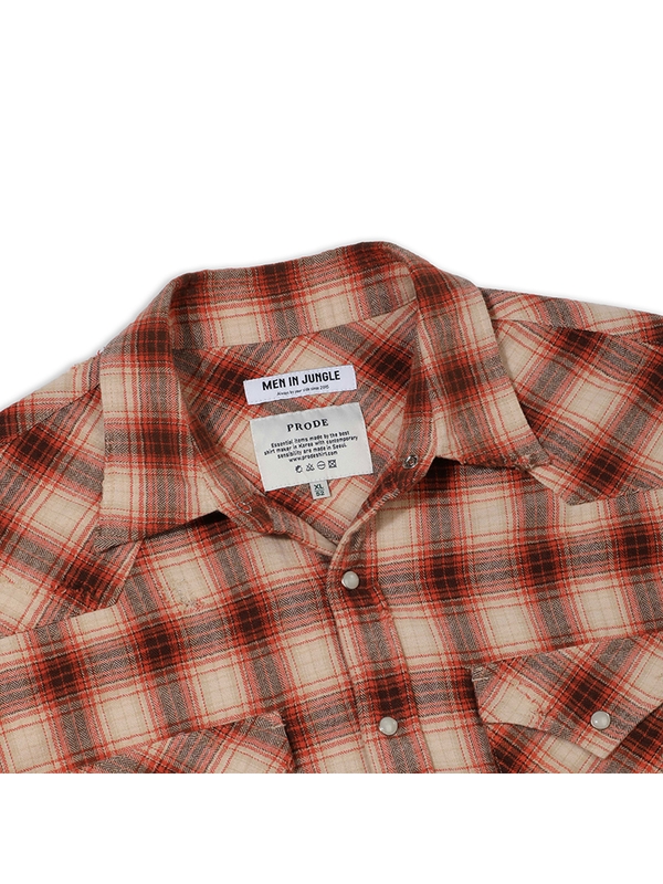 [PRODE x MIJ] Damaged Western Check Shirt (Orange)