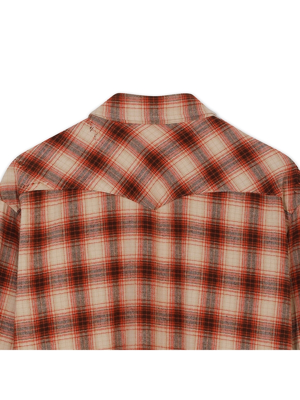 [PRODE x MIJ] Damaged Western Check Shirt (Orange)