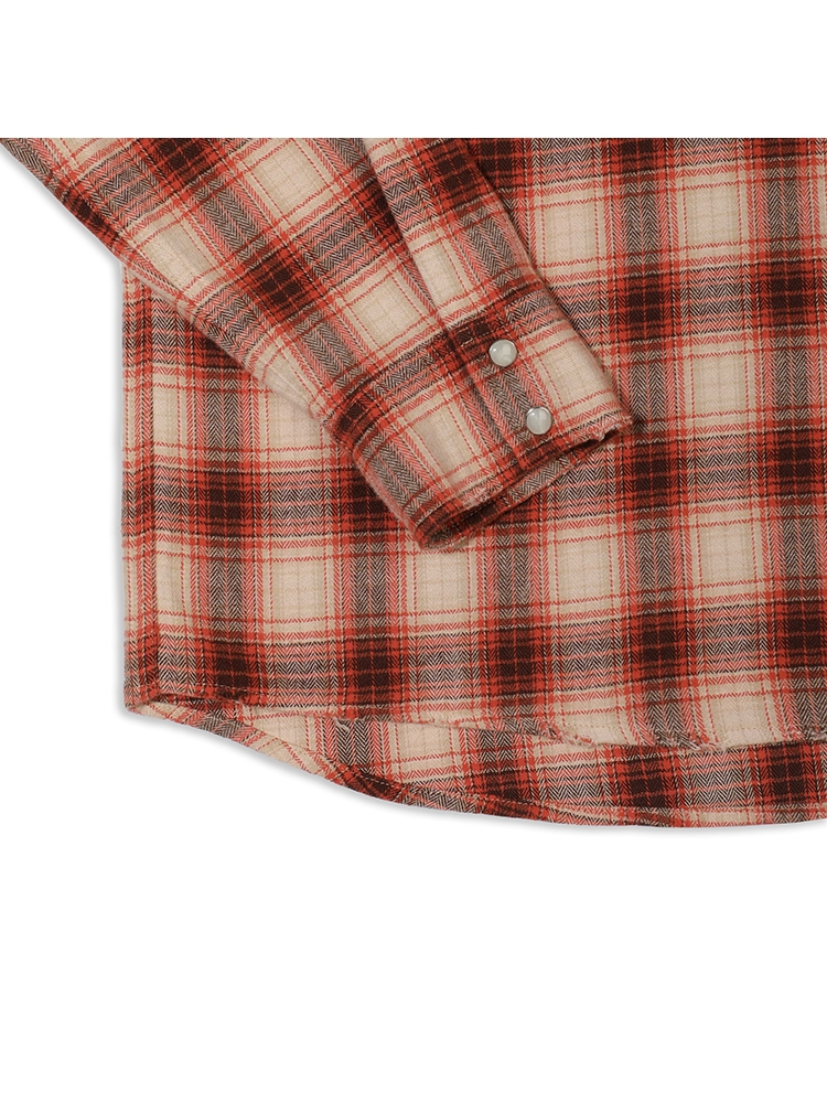 [PRODE x MIJ] Damaged Western Check Shirt (Orange)