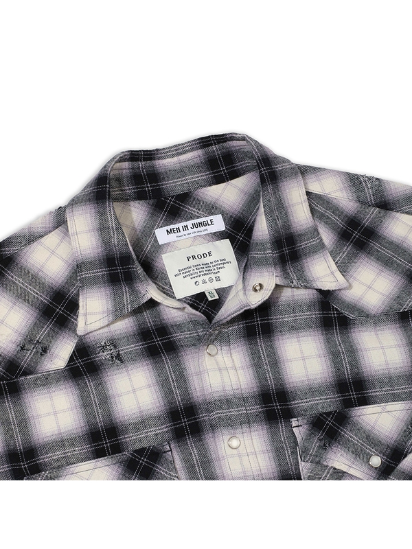 [PRODE x MIJ] Damaged Western Check Shirt (Black)