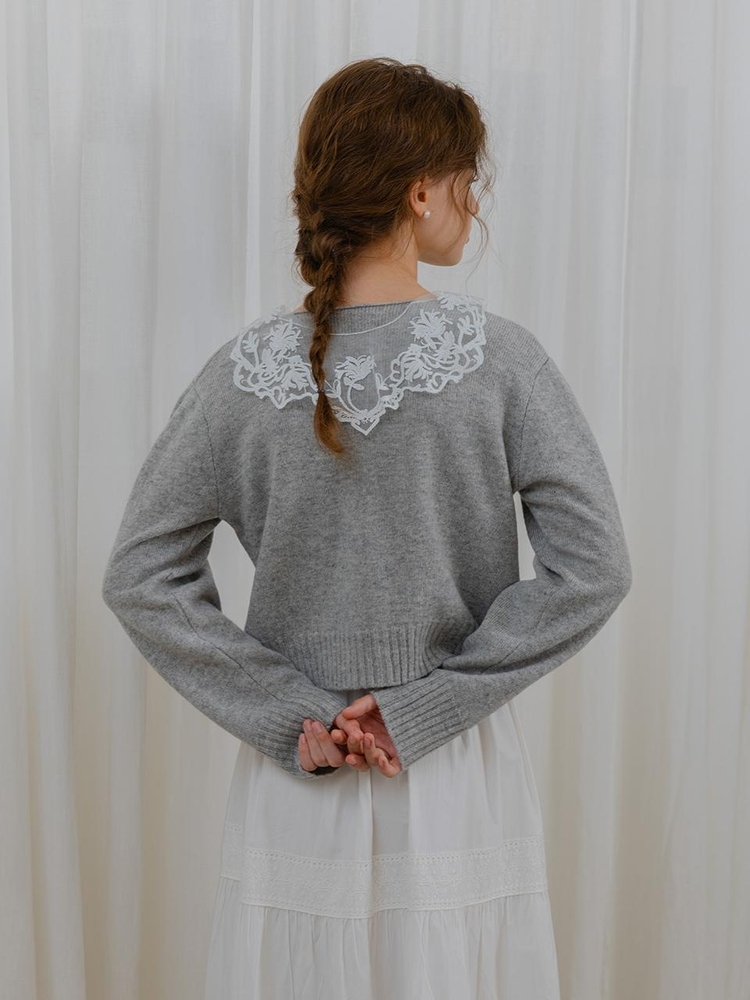 DD_Lace neck gray cardigan