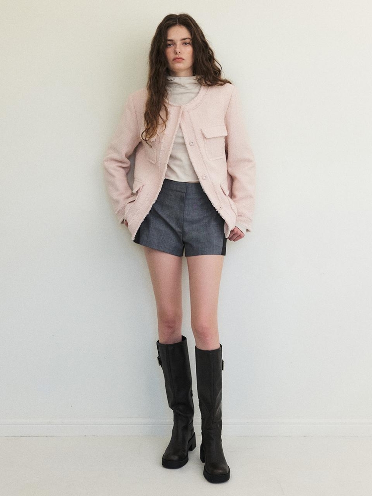 Cut-Off Pocket Tweed Jacket, Light Pink