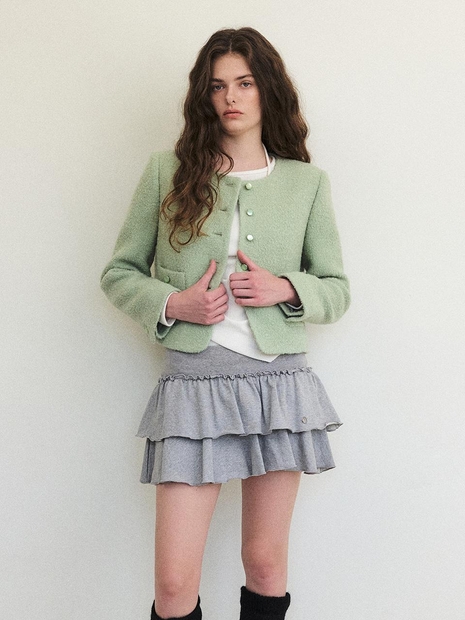 Button Pointed Tweed Jacket, Light Green