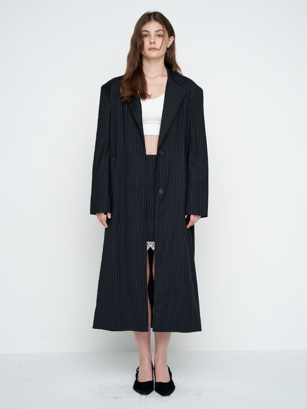 STRIPED LONG JACKET / BLACK