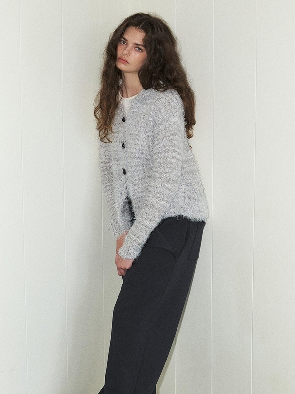 Fluffy Sailor Knit Cardigan, Light Grey