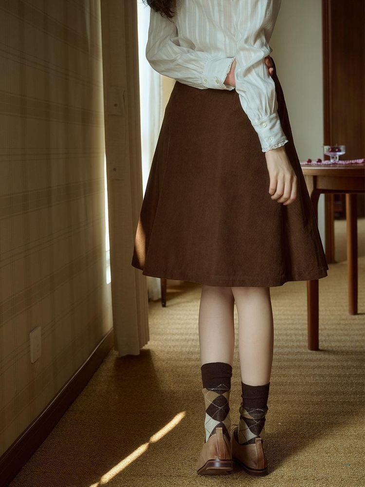 SR_Corduroy pleated skirt_BROWN