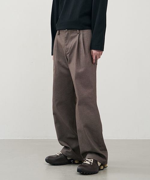 [Non fade] Straight wide two tuck banding denim pants [BLACK]