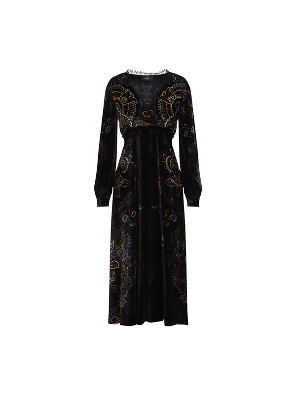 에트로 FW24 Etro Velvet Midi Dress WRHA0174.99SPD75 Black