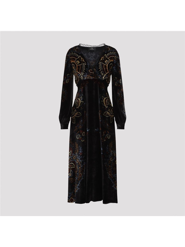 에트로 FW24 Etro Velvet Midi Dress WRHA0174.99SPD75 Black