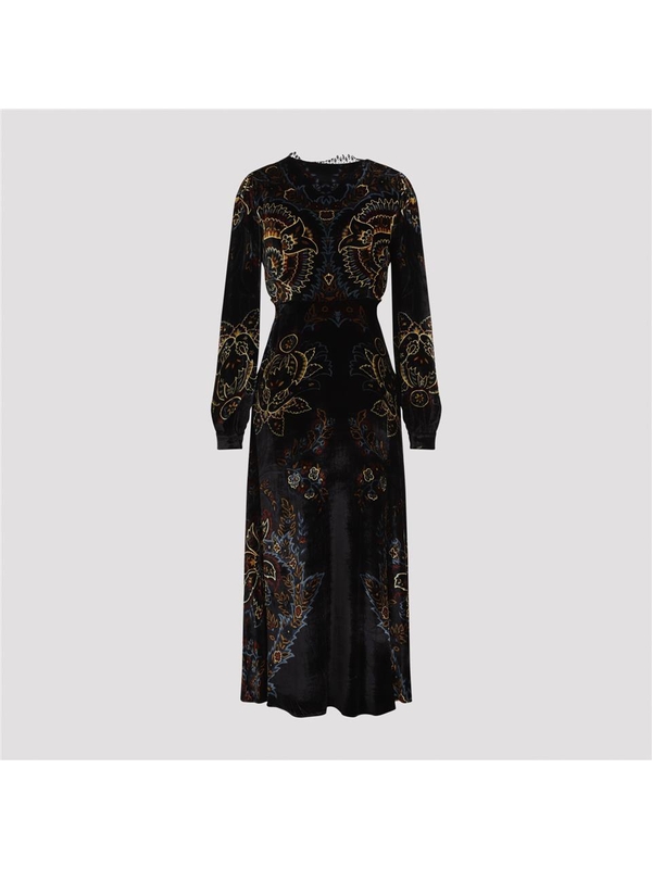 에트로 FW24 Etro Velvet Midi Dress WRHA0174.99SPD75 Black