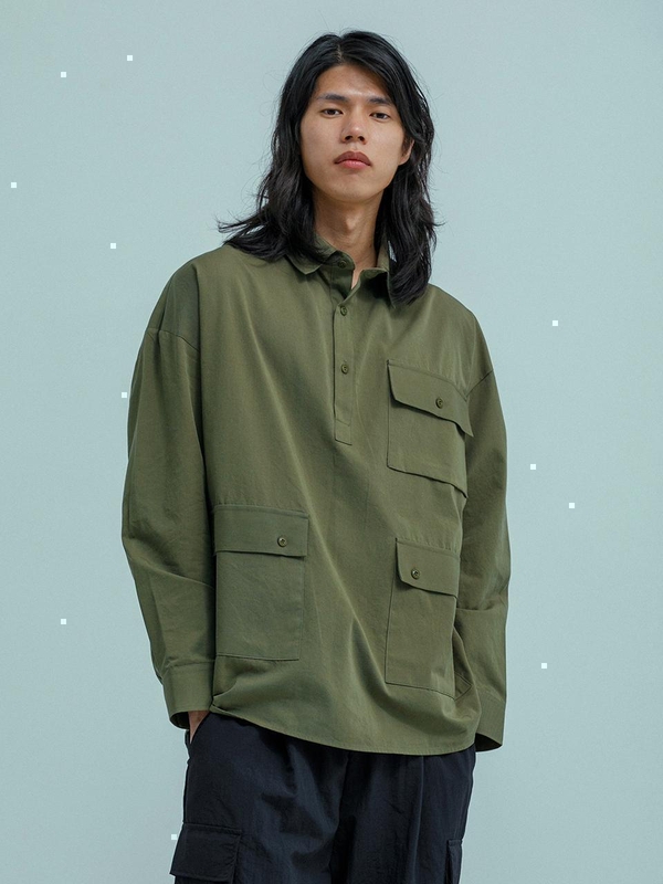 러기드하우스 : TRI-POCKET WOVEN SHIRTS PULLOVER 카키